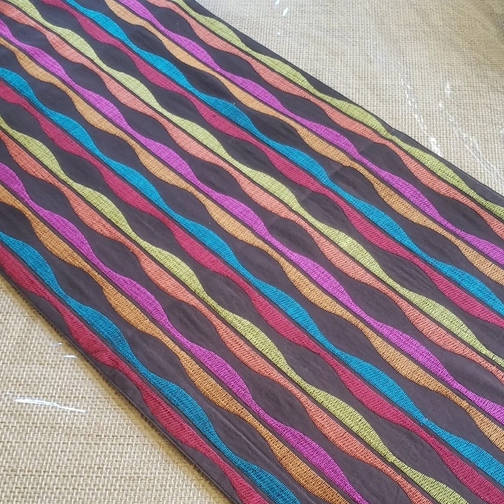 Crate  & Barrel Brown And Multicolor Wavy Stripe Table Runner